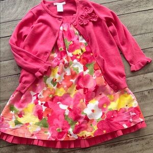 Easter Janie and Jack Pink Floral Dress Cardigan Set EUC Size 2T